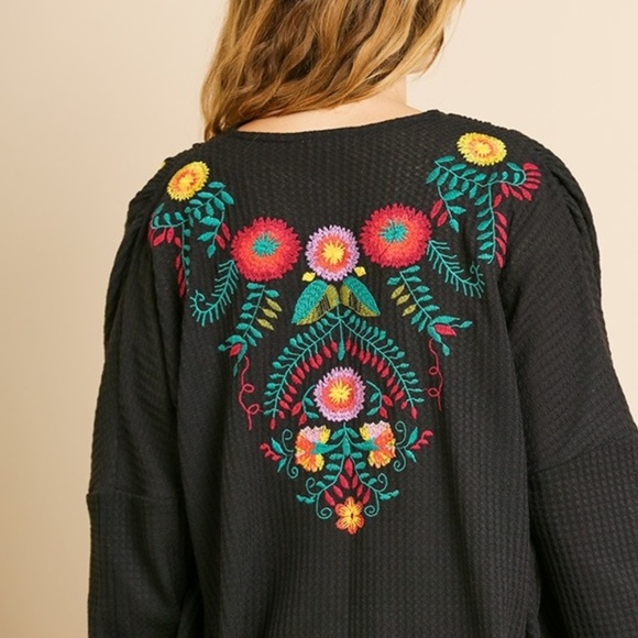 Umgee Boho Floral Embroidered Open Front Cardigan - Picture 6 of 8